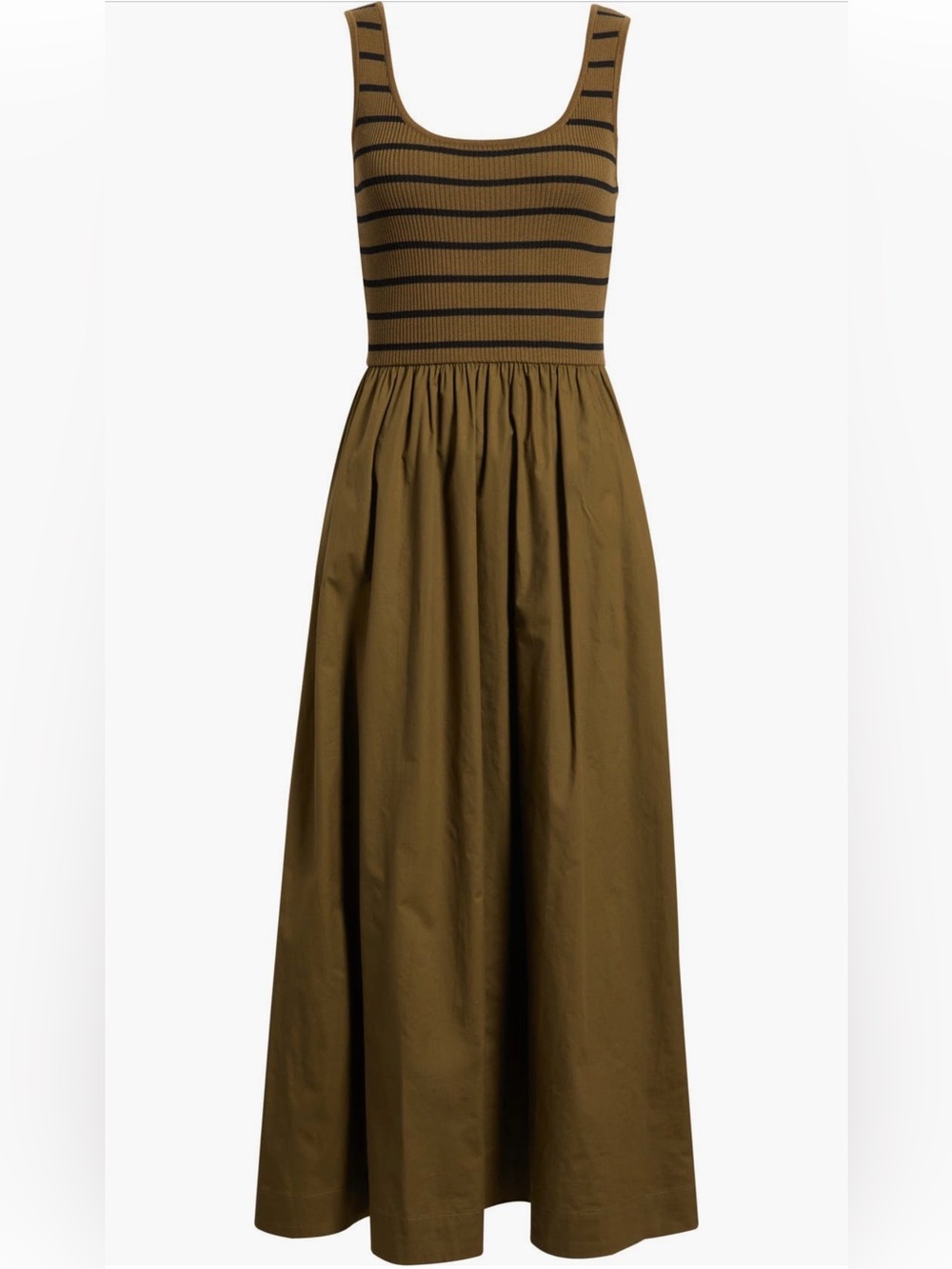 Moon River Stripe Mix Media Stretch Cotton Maxi Flowy Sleeveless Green Dress S - Picture 5 of 6